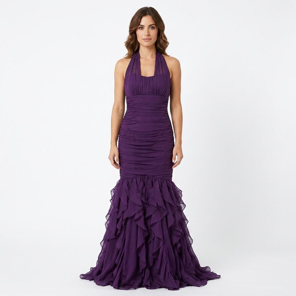 NWT Mon Cheri Purple Mermaid Maxi Chiffon Lined Dress Women Size 4
